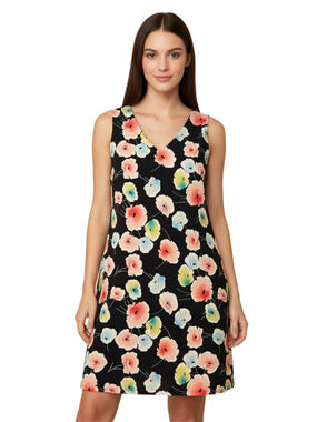 Lauren Ralph Lauren Black Floral V-Neck Midi Shift Dress Size 14